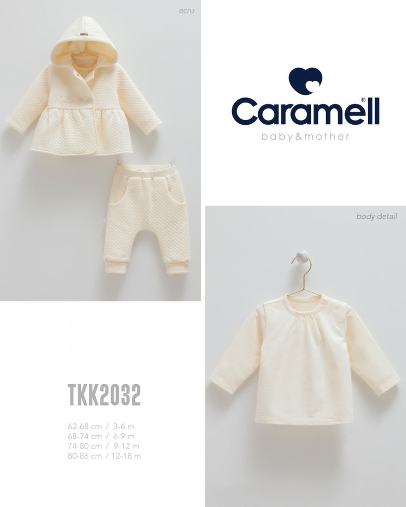 Caramell Love Hugs Collar Embroidered Hooded Triple Top and Bottom Set TKK2032