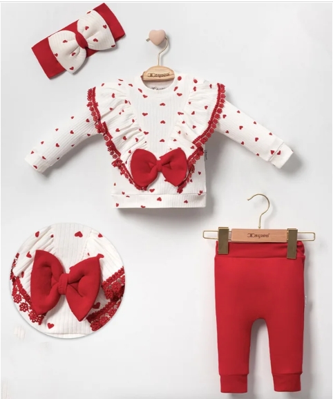 Mini Cayzen Red Heart 3-Piece Baby Girl Outfit